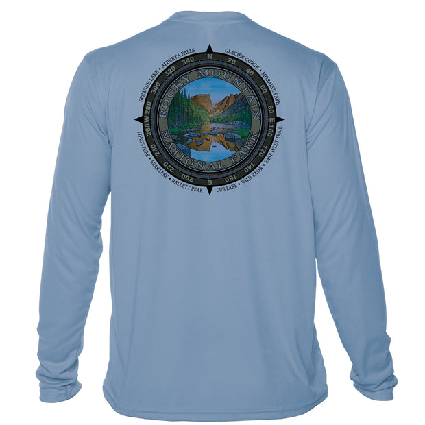 Retro Compass Rocky Mountain National Park Microfiber Long Sleeve T-Shirt