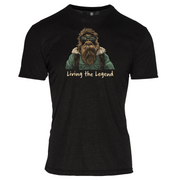 black living the legend tee which has bigfoot on it, on a white background