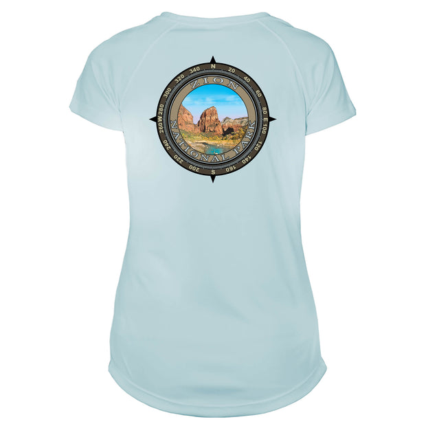 Retro Compass Zion National Park Microfiber Short Sleeve Women's T-Shirt