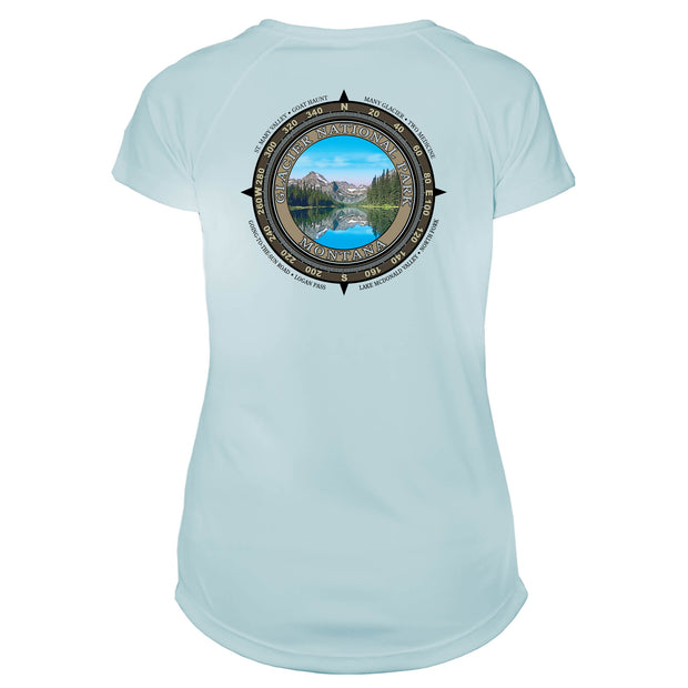 Retro Compass Glacier National Park Microfiber Short Sleeve Women's T-Shirt