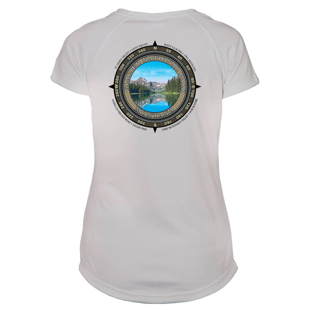 Retro Compass Glacier National Park Microfiber Short Sleeve Women's T-Shirt