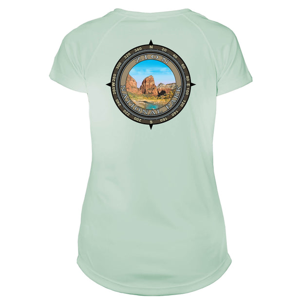 Retro Compass Zion National Park Microfiber Short Sleeve Women's T-Shirt