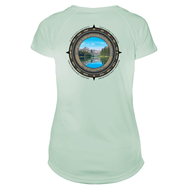 Retro Compass Glacier National Park Microfiber Short Sleeve Women's T-Shirt