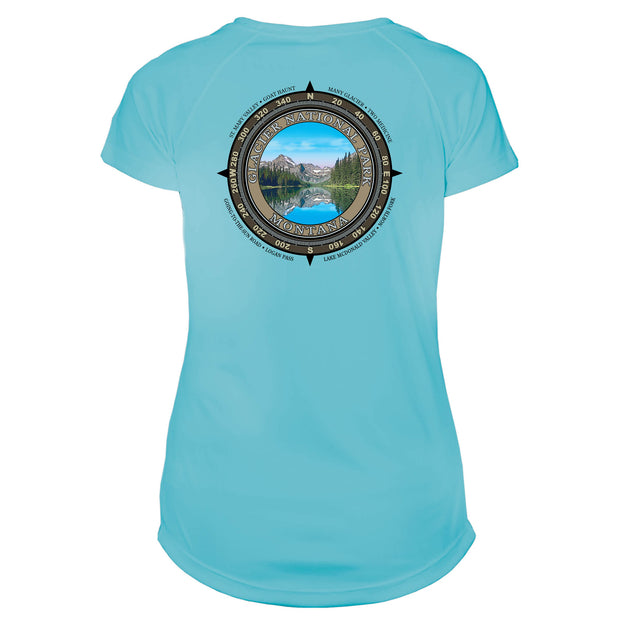 Retro Compass Glacier National Park Microfiber Short Sleeve Women's T-Shirt