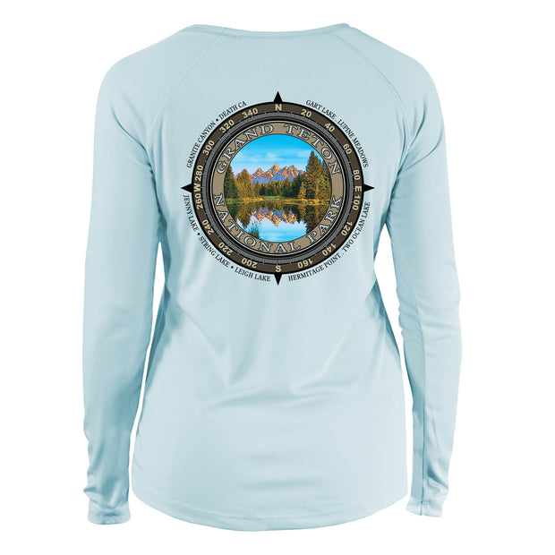 Retro Compass Grand Teton National Park Long Sleeve Microfiber Women's T-Shirt
