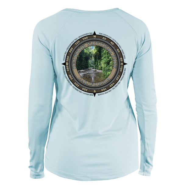 Retro Compass Redwood National Park Long Sleeve Microfiber Women's T-Shirt