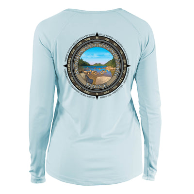 Retro Compass Acadia National Park Long Sleeve Microfiber Women's T-Shirt