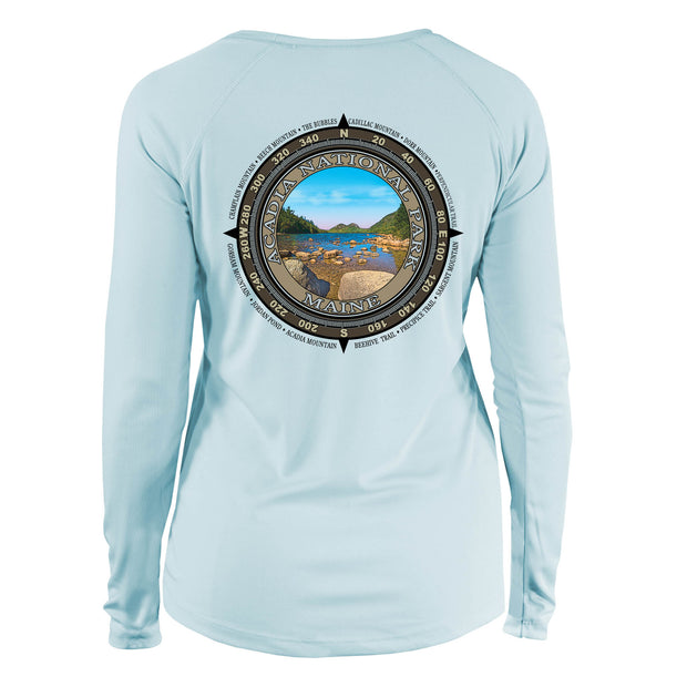 Retro Compass Acadia National Park Long Sleeve Microfiber Women's T-Shirt