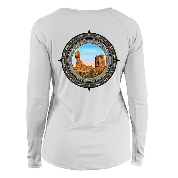 Retro Compass Arches National Park Long Sleeve Microfiber Women's T-Shirt