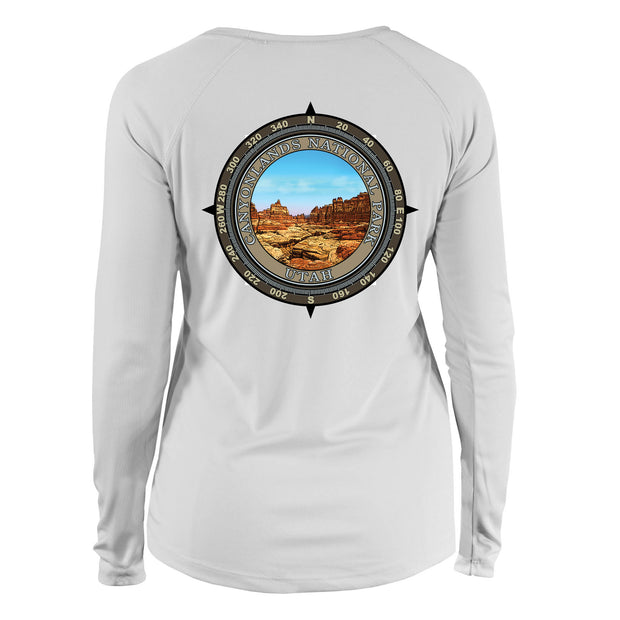 Retro Compass Canyonlands National Park Long Sleeve Microfiber Women's T-Shirt