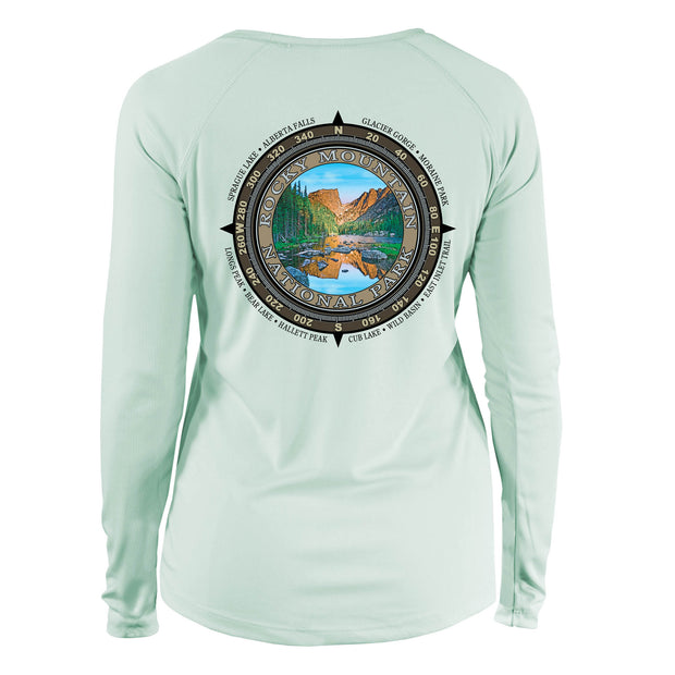 Retro Compass Rocky Mountain National Park Long Sleeve Microfiber Women's T-Shirt