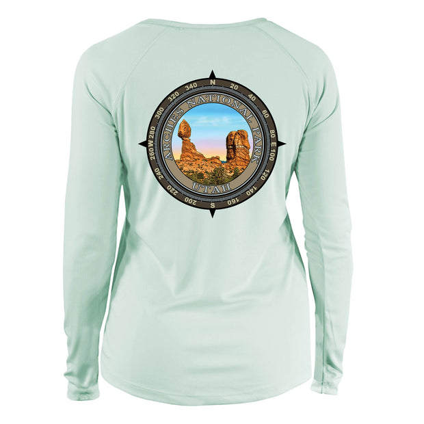 Retro Compass Arches National Park Long Sleeve Microfiber Women's T-Shirt