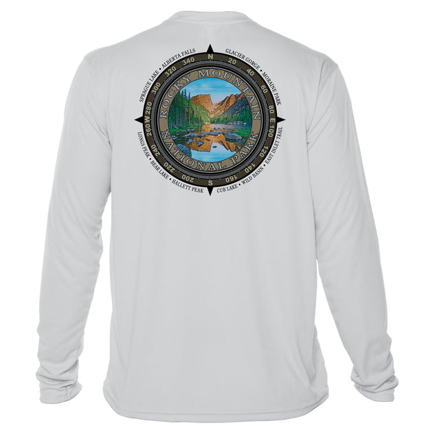 Retro Compass Rocky Mountain National Park Microfiber Long Sleeve T-Shirt