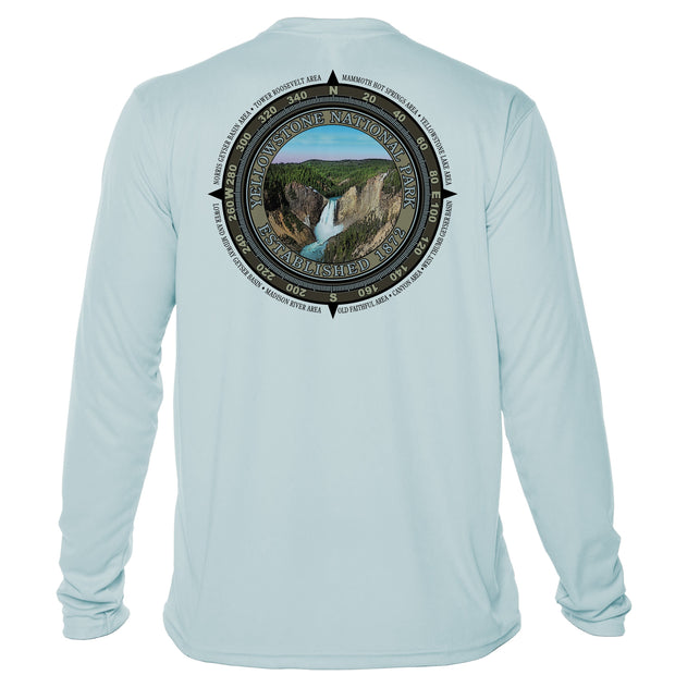 Retro Compass Yellowstone National Park Microfiber Long Sleeve T-Shirt