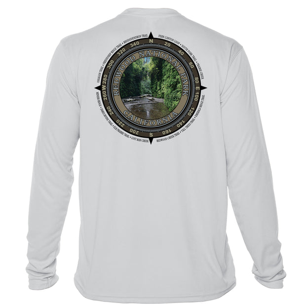 Retro Compass Redwood National Park Microfiber Long Sleeve T-Shirt