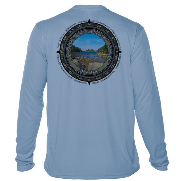 Retro Compass Acadia National Park Microfiber Long Sleeve T-Shirt
