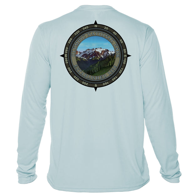 Retro Compass Olympic National Park Microfiber Long Sleeve T-Shirt