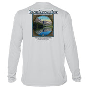 Retro Interpretive Glacier National Park Microfiber Long Sleeve T-Shirt
